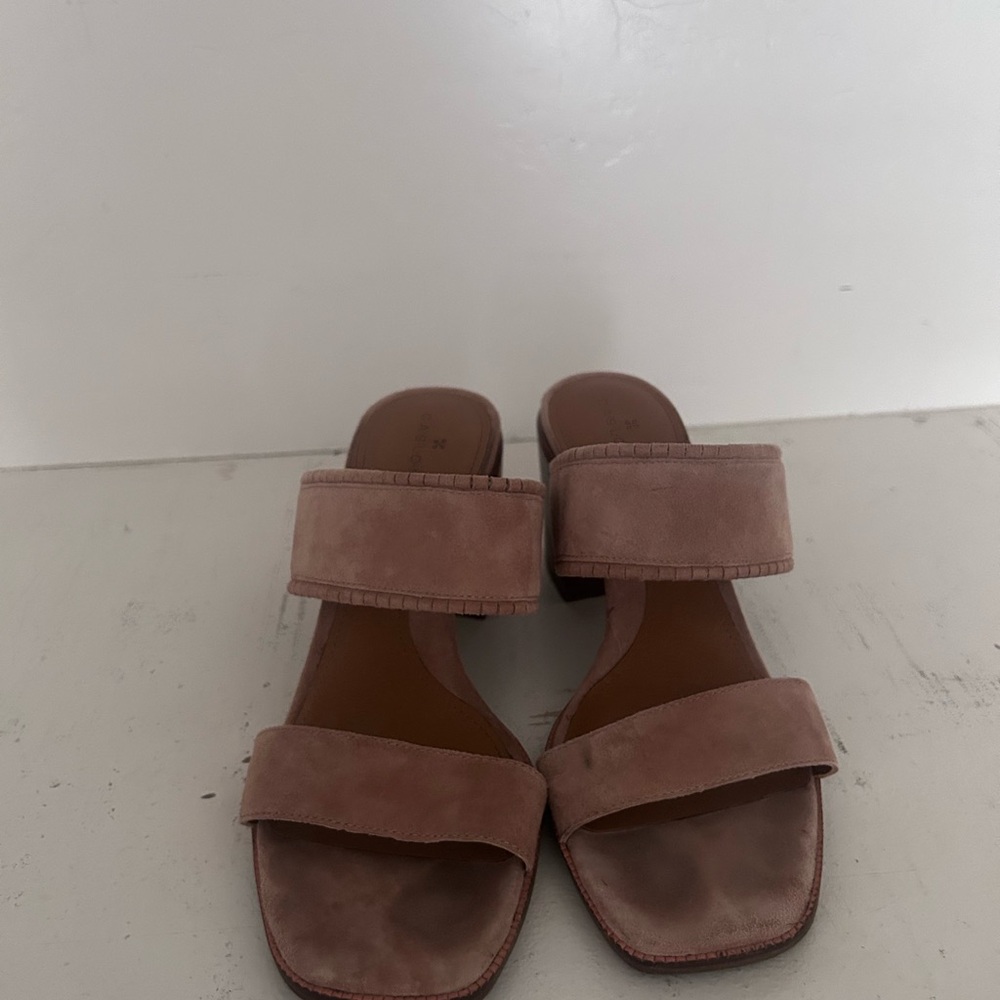 Clarks Dusty Pink Suede Double-Strap Slide Sandals
